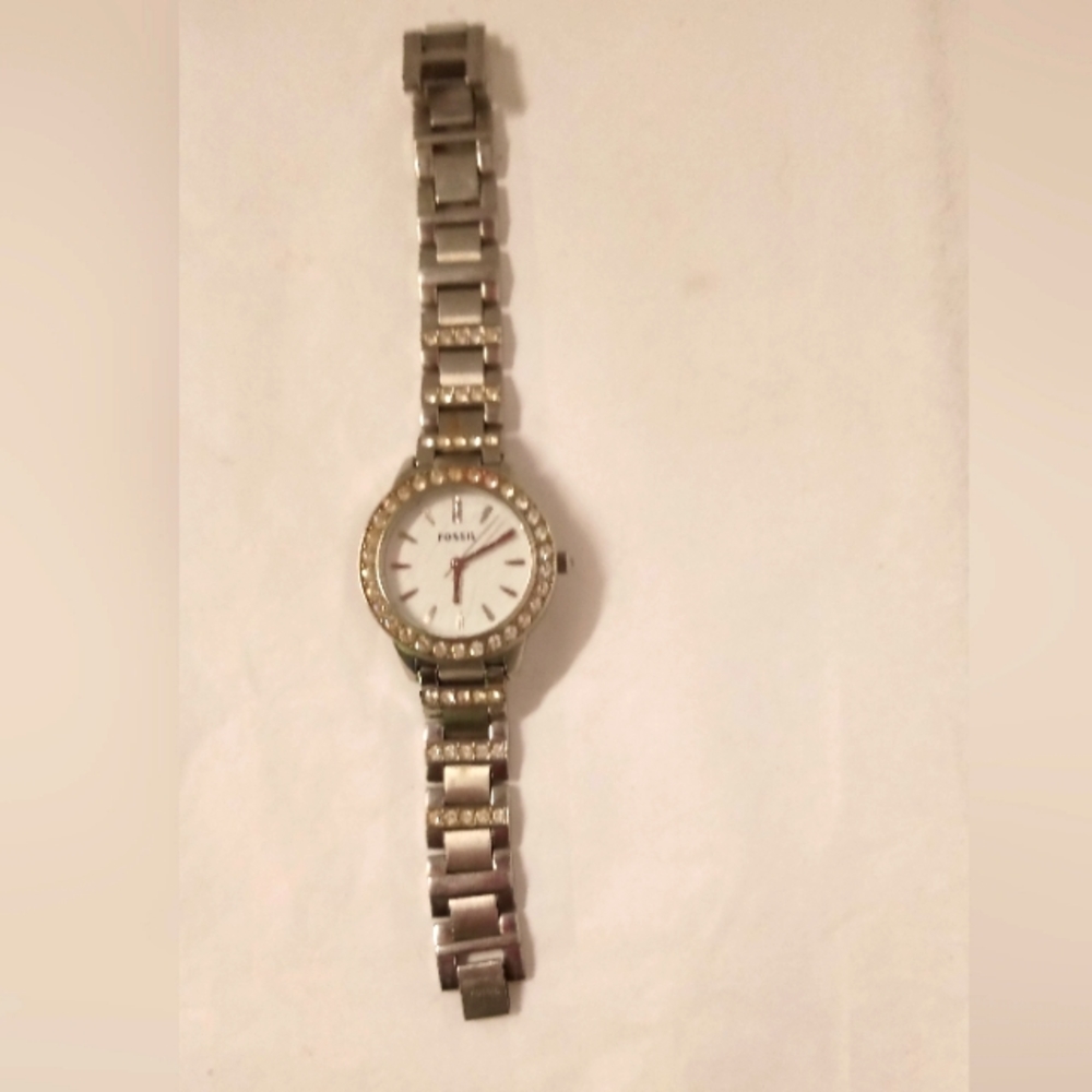 Fossil Watch,Jesse Crystal Rhinestones Stainless Steel Glitz  Works New Battery